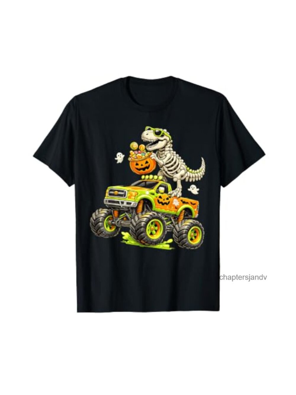Funny Halloween T-Rex Monster Truck Boys Tee Skeleton Dinosaur Shirt